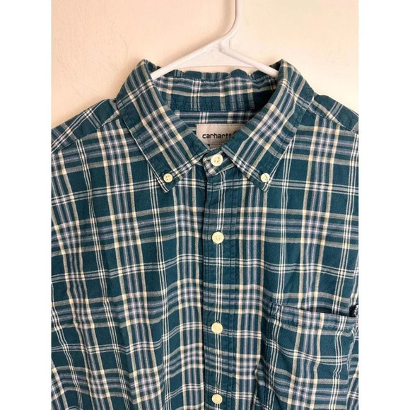 Carhartt Blue Plaid Short-Sleeve Button-Up – Men’s Size Large #0481 - Picture 4 of 10